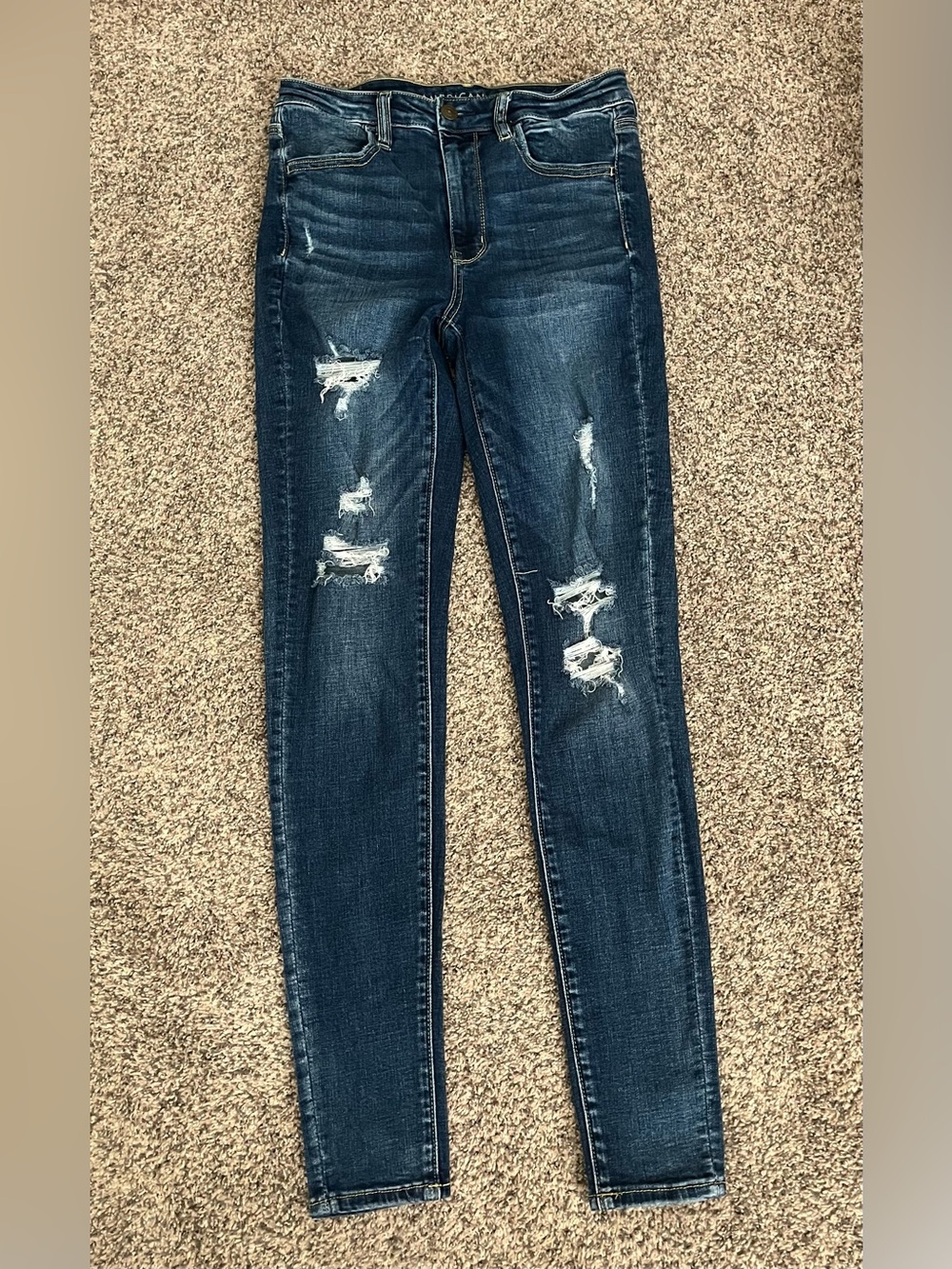 American Eagle Outfitters Dark Blue Distressed Skinny Jeans